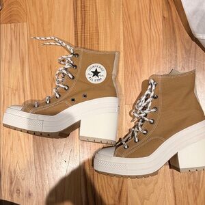 Converse Women’s Tan Platform Lace-Up Heeled Boots